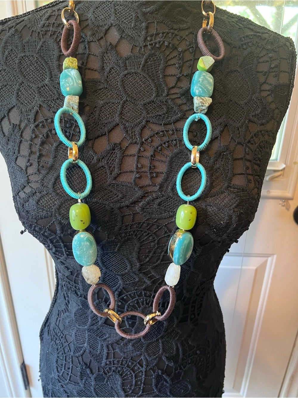 Chicos Turquoise & Lime Bead adjustable Necklace